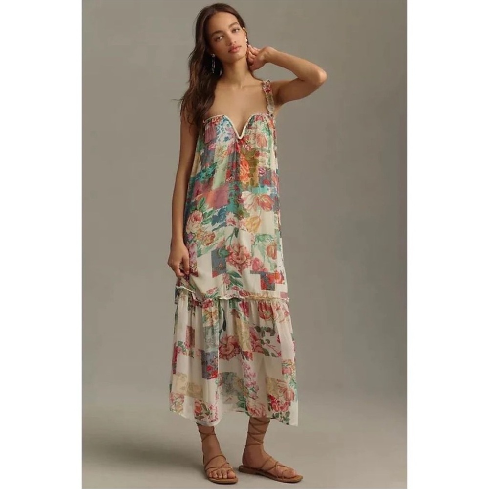 Anthropologie Chiffon Shift
Midi Dress  - Floral Multicolor Maxi Dress - size xs